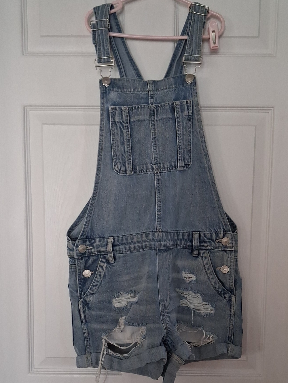 Bluenotes Light Blue Distressed Denim Short Overalls